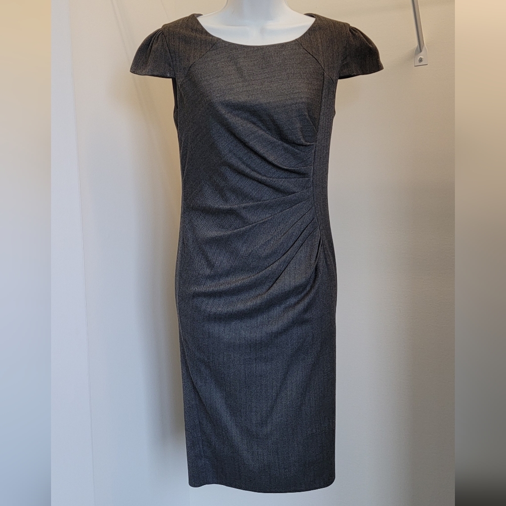 Anthropologie Ruby Belle Grey Cap Sleeve Ruched Waist Dress Sz: 6P
